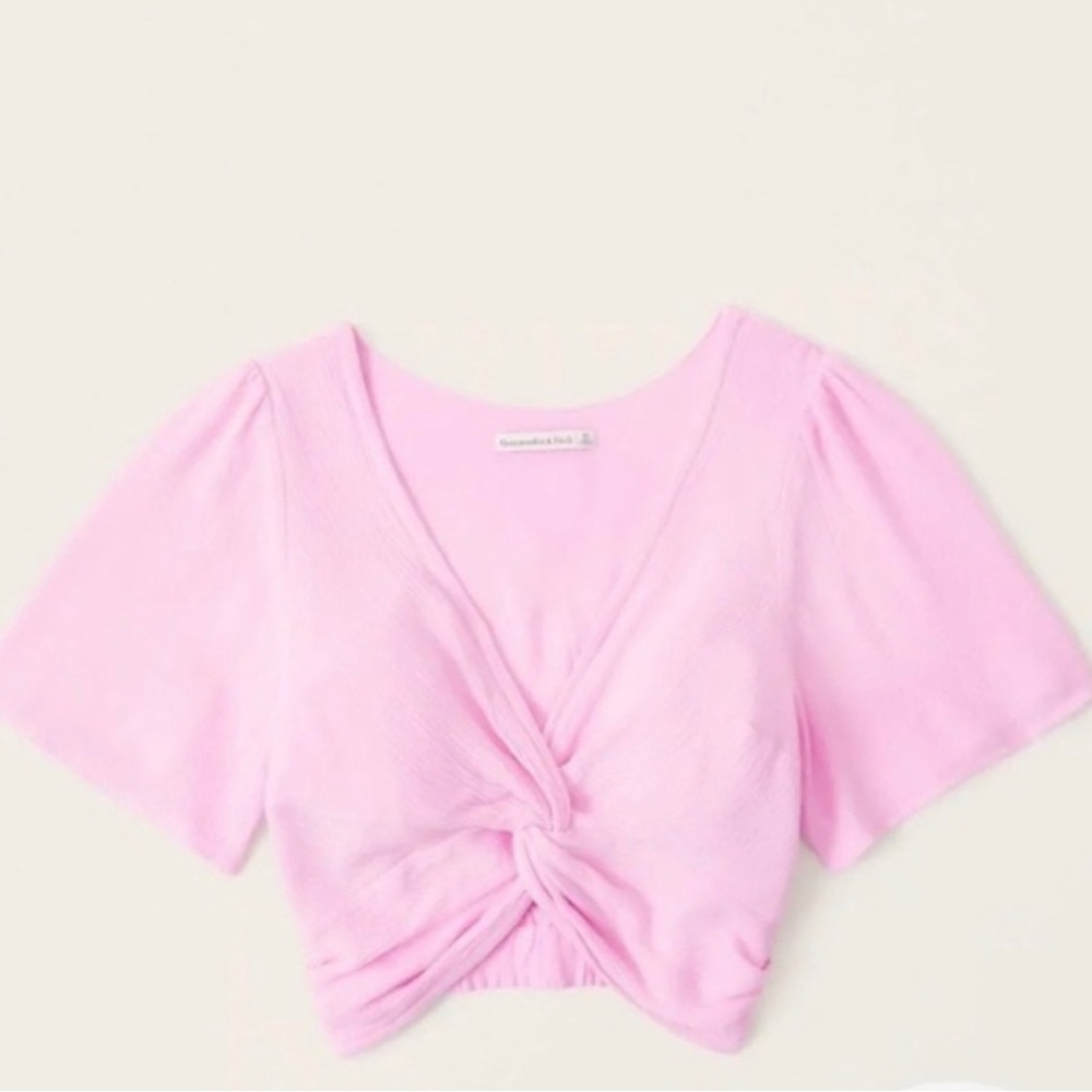 Abercrombie & Fitch Pink Knot-Front Flutter-SleeveTop